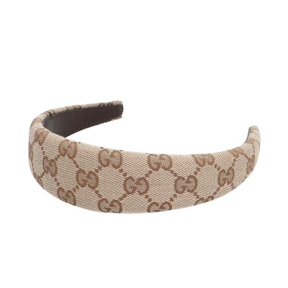 Gucci GG Canvas Padded Hair Band Beige Ebony Brown Classic Design NWT - Picture 2 of 5
